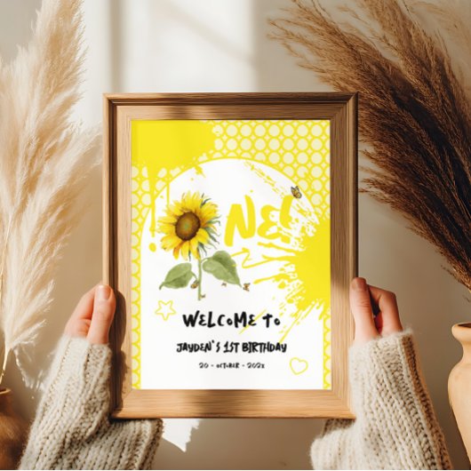 Aquarellblume mit Schmetterlingen Begrüßungszeiche Poster