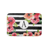 Aquarellblume mit Streifen und Monogramm Badematte (Vorderseite)