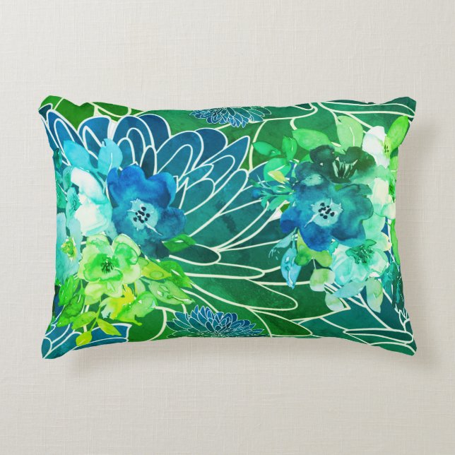 Aquarellblume Mix Blues Innenbereich Außenpolster Dekokissen (Vorderseite)