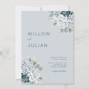 Aquarellblume Moderne dufte blaue Hochzeit Einladung