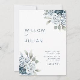 Aquarellblume Moderne dufte blaue Hochzeit Einladung