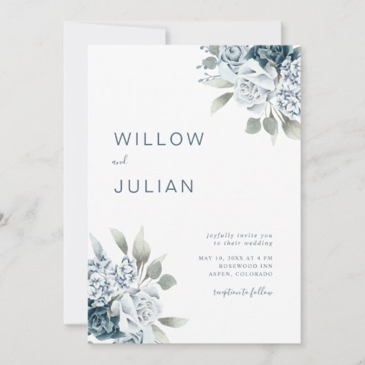 Aquarellblume Moderne dufte blaue Hochzeit Einladung (Vorderseite)