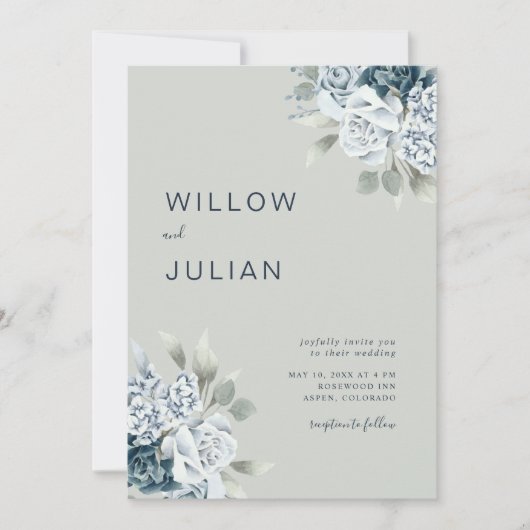 Aquarellblume Moderne Heirat Grün Einladung (Vorderseite)