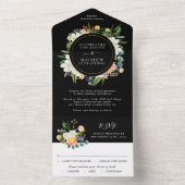 Aquarellblume Moderne Hochzeit Schwarz All In One Einladung (Innen Boden)