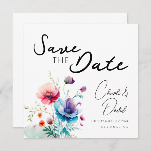 Aquarellblume Moderne Save the Date (Vorne/Hinten)