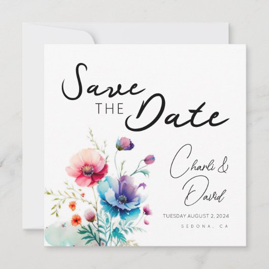 Aquarellblume Moderne Save the Date (Vorderseite)