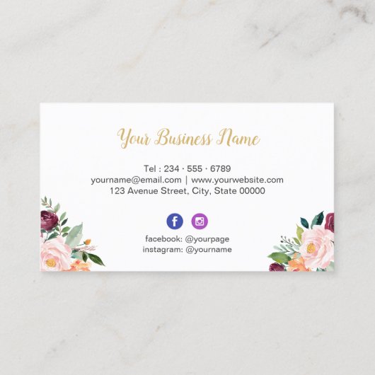 Aquarellblume Moderner geometrischer Rahmen Visitenkarte (Rückseite)