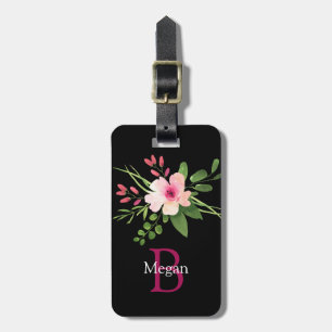 Aquarellblume, Name & Monogramm, Info Gepäckanhänger