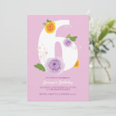 Aquarellblume Niedlich 6. Geburtstag Save The Date (Stehend Vorderseite)