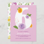 Aquarellblume Niedlich 6. Geburtstag Save The Date (Vorne/Hinten)