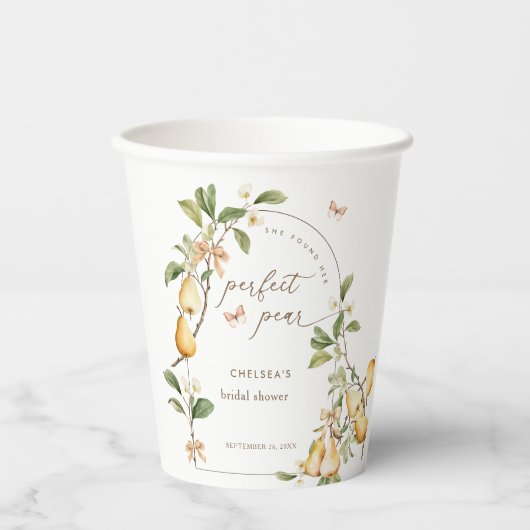 Aquarellblume Perfektes Pair Birnen Brautparty Pappbecher (Vorderseite)