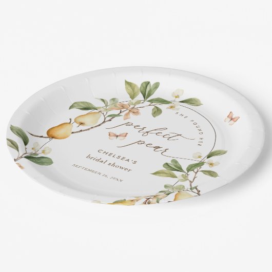Aquarellblume Perfektes Pair Birnen Brautparty Pappteller (Schrägansicht)