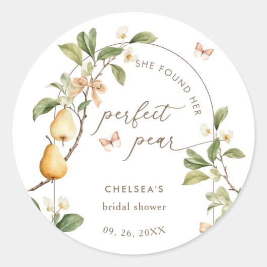 Aquarellblume Perfektes Pair Birnen Brautparty Runder Aufkleber (Vorderseite)