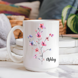 Aquarellblume Persönliche Umarmung für Mama oder i Zweifarbige Tasse