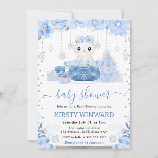 Aquarellblume Polarktische Bärendusche Einladung (Vorderseite)