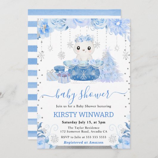 Aquarellblume Polarktische Bärendusche Einladung (Vorne/Hinten)