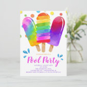 Aquarellblume Popsicles Pool Party Einladung (Stehend Vorderseite)