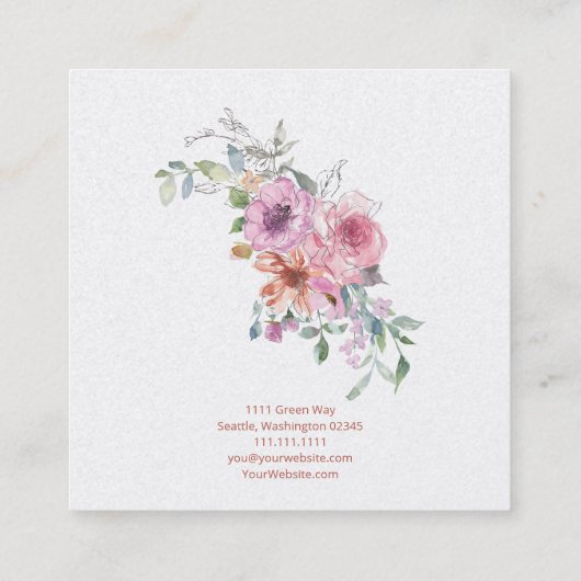 Aquarellblume Quadratische Visitenkarte (Rückseite)
