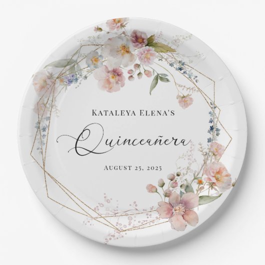 Aquarellblume Quinceanera Pappteller (Vorderseite)