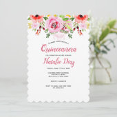Aquarellblume Quinceñera Einladung (Stehend Vorderseite)