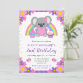 Aquarellblume Regenbogen Koala Geburtstag Einladung (Stehend Vorderseite)