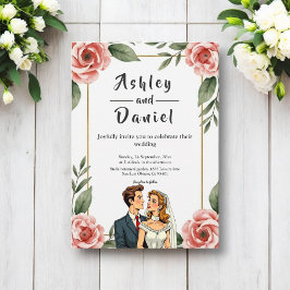 Aquarellblume Romantische Braut- und Bräutigam-Hoc Einladung