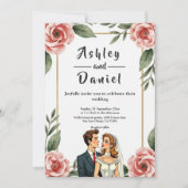 Aquarellblume Romantische Braut- und Bräutigam-Hoc Einladung (Vorderseite)