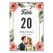 Aquarellblume Romantische Braut- und Bräutigam-Hoc Tischnummer (Vorderseite)