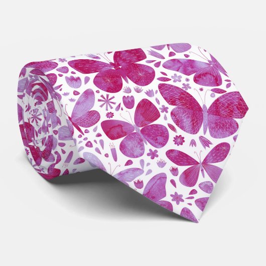 Aquarellblume Rosa Krawatte (Gerollt)