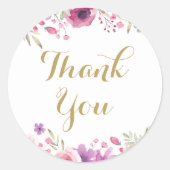 Aquarellblume Rose Gold Script Vielen Dank Runder Aufkleber (Vorderseite)