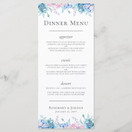 Aquarellblume & rustikale Holzbauernhäuser Abendes Menükarte