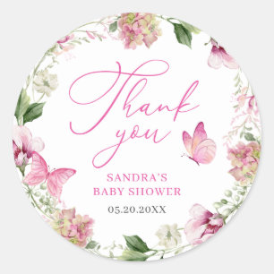 Aquarellblume Schmetterling Danke Babydusche Runder Aufkleber