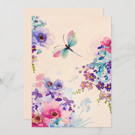 Aquarellblume Schmetterlingsgarten Glitzer Feiertagskarte (Vorne/Hinten)