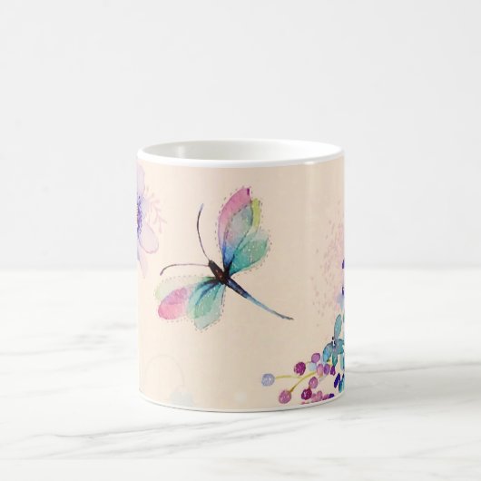 Aquarellblume Schmetterlingsgarten Glitzer Kaffeetasse (Mittel)