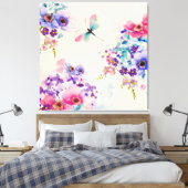 Aquarellblume Schmetterlingsgarten Glitzer Leinwanddruck (Insitu (Schlafzimmer))