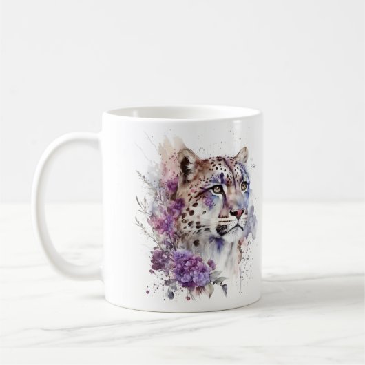 Aquarellblume Schneeleopard Sublimation Kaffeetasse (Links)
