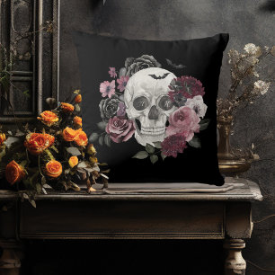 Aquarellblume Skelett Goth Halloween Monogramm Kissen