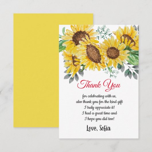 Aquarellblume, Sonnenblume, danke Karte (Vorne/Hinten)