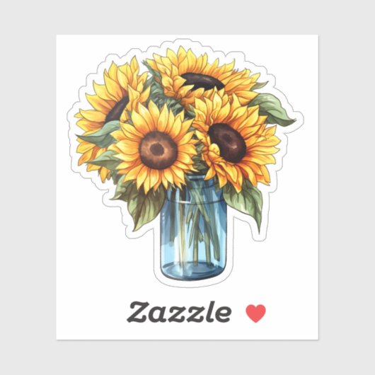 Aquarellblume Sonnenblumen Mason Jar Bouquet Aufkleber (Blatt)