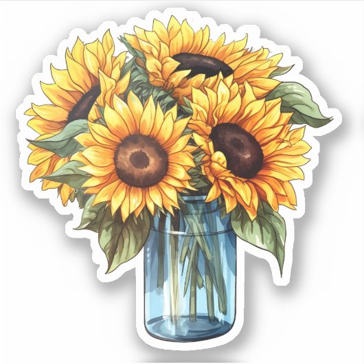 Aquarellblume Sonnenblumen Mason Jar Bouquet Aufkleber (Vorderseite)