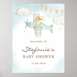 Aquarellblume Sonnenflugzeug Blue Baby Dusche Will Poster