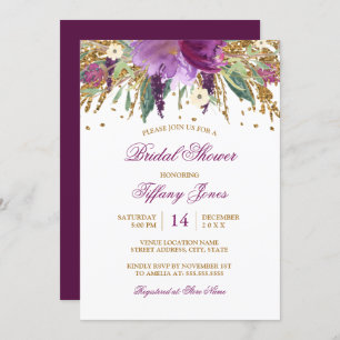 Aquarellblume Sparkling Amethyst-Brautparty Einladung