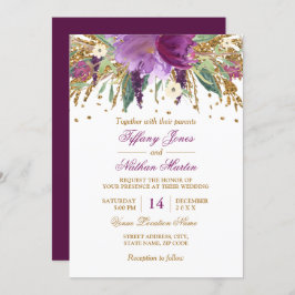 Aquarellblume Sparkling Amethyst Wedding Einladung