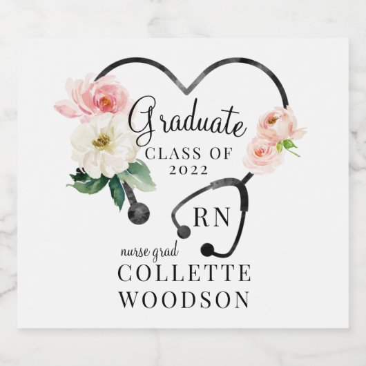 Aquarellblume Stethoskop Krankenpflege Graduate Schaumweinetikett (Einzelnes Label)