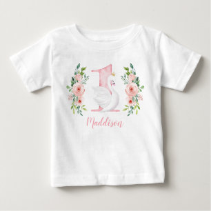 Aquarellblume Swan Prinzessin 1. Geburtstag Baby T-shirt