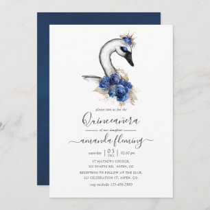 Aquarellblume Swan Quinceñera Einladung