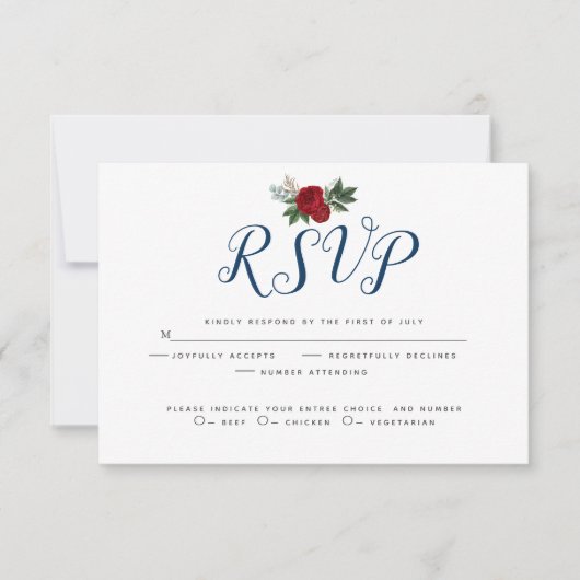 Aquarellblume Tief Blaue Burgundy Peonys RSVP Karte (Vorderseite)