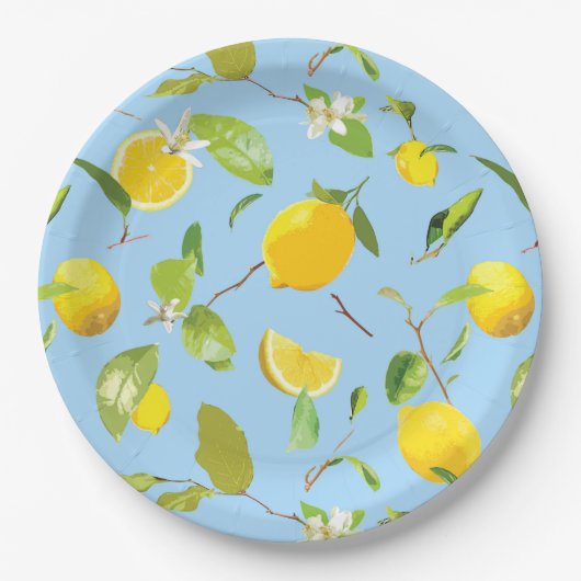 Aquarellblume und Blätter 3 Pappteller (Vorderseite)