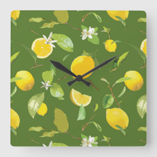 Aquarellblume und Blätter 5 Quadratische Wanduhr