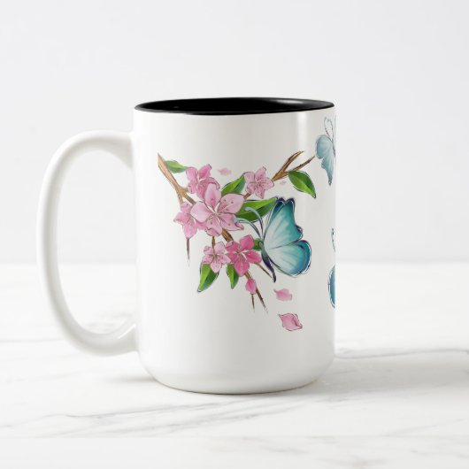 Aquarellblume und Blüten Zweifarbige Tasse (Links)